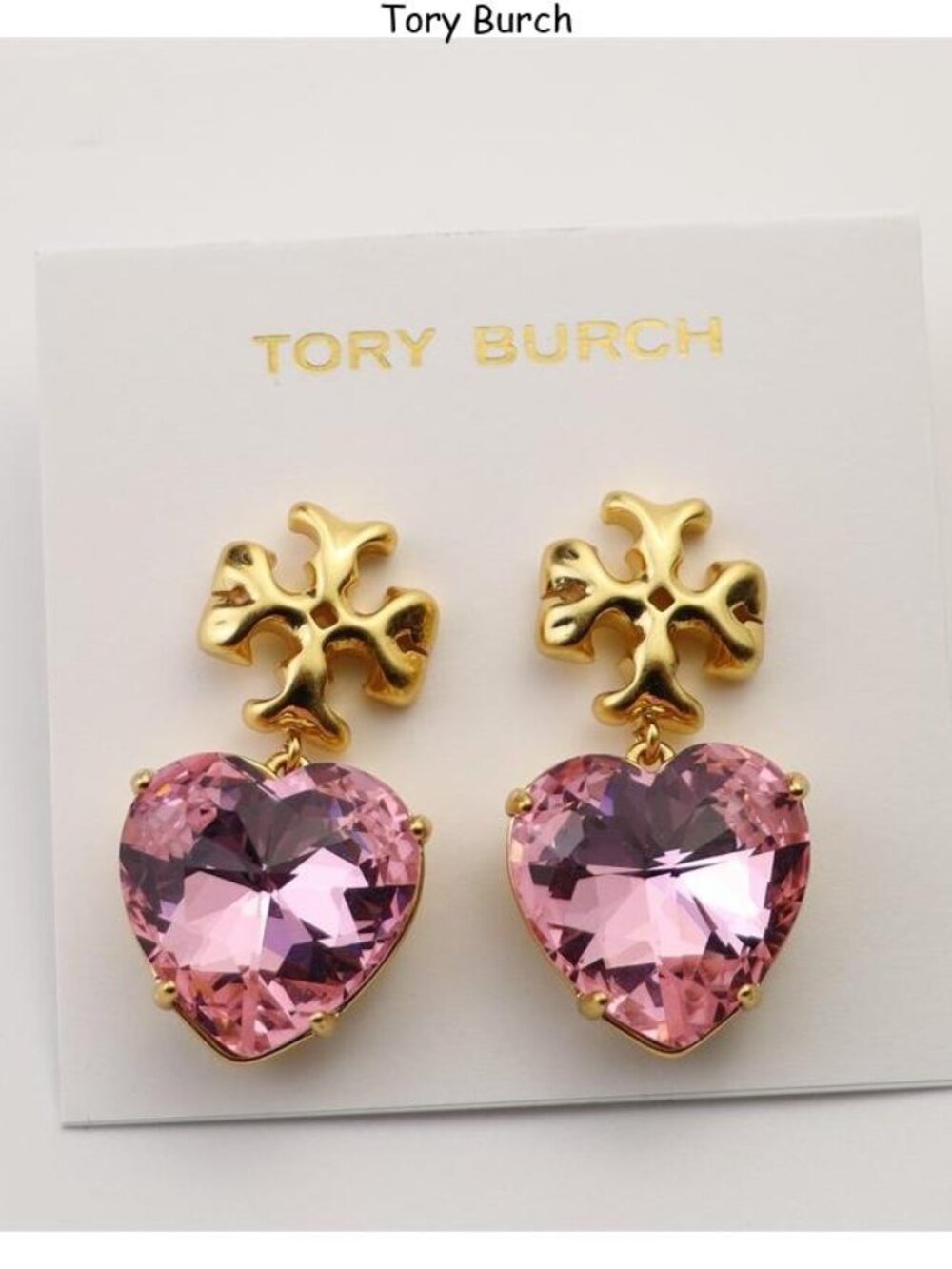 Tory Burch Pink Heart Drop Earrings - Gold Tone